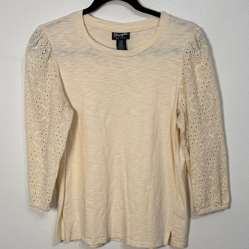 Wrangler retro Cream Lace Sleeve Top